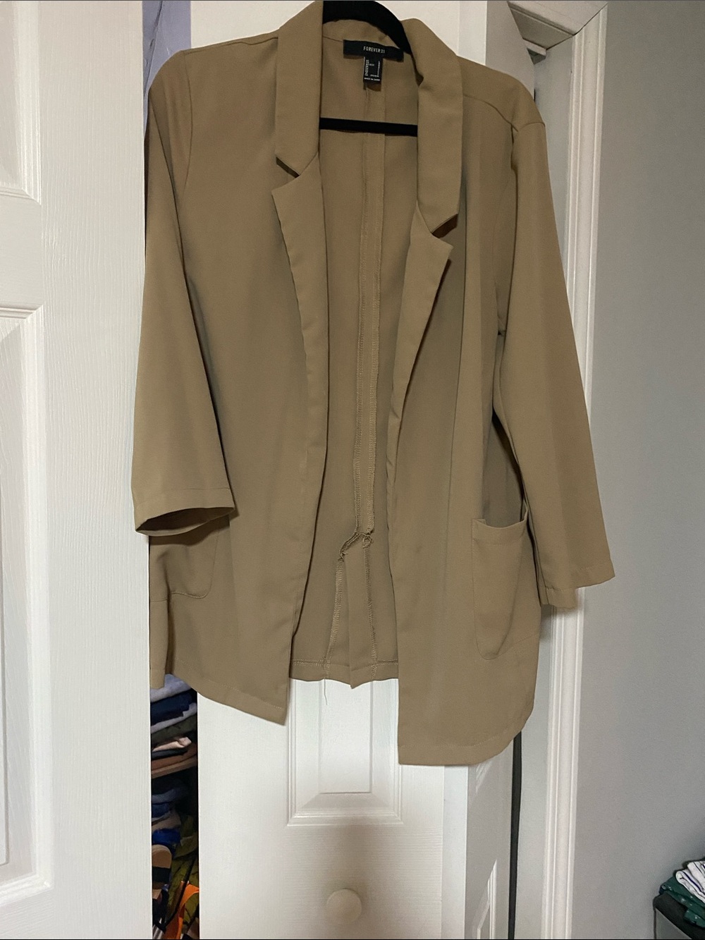 Forever 21 Tan Open-Front Blazer with Patch Pockets